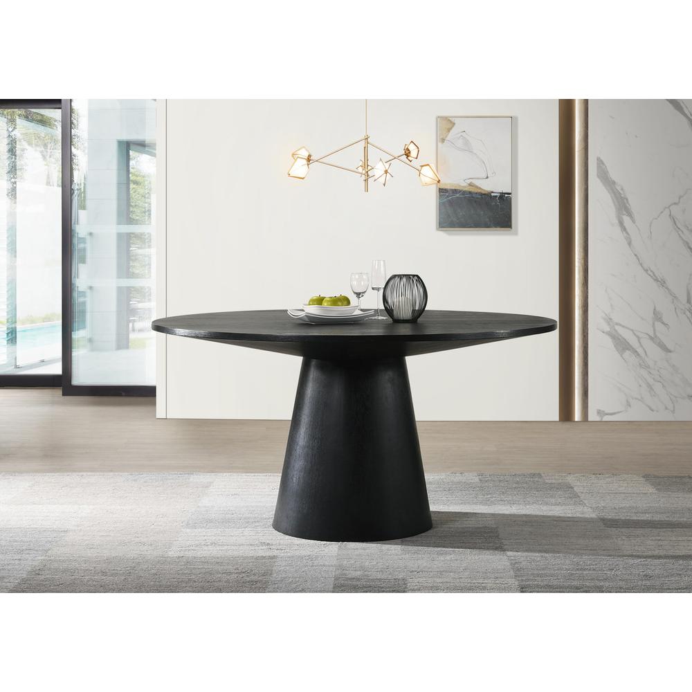 Jasper Ebony Black 5 Piece 59" Wide Contemporary Round Dining Table Set with Beige Fabric Chairs. Picture 4