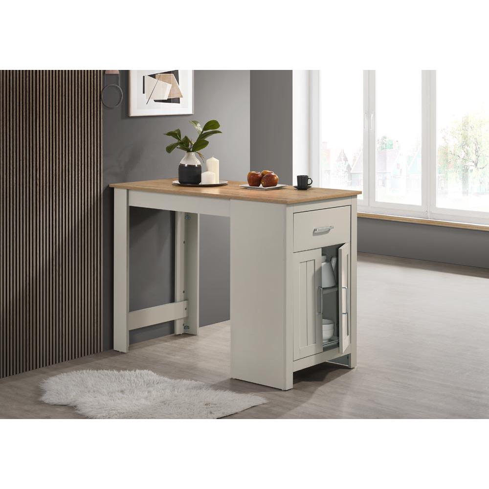 Alonzo Light Gray Small Space Counter Height Dining Table with Cabinet, Drawer, and 2 Ergonomic Counter Stools. Picture 2