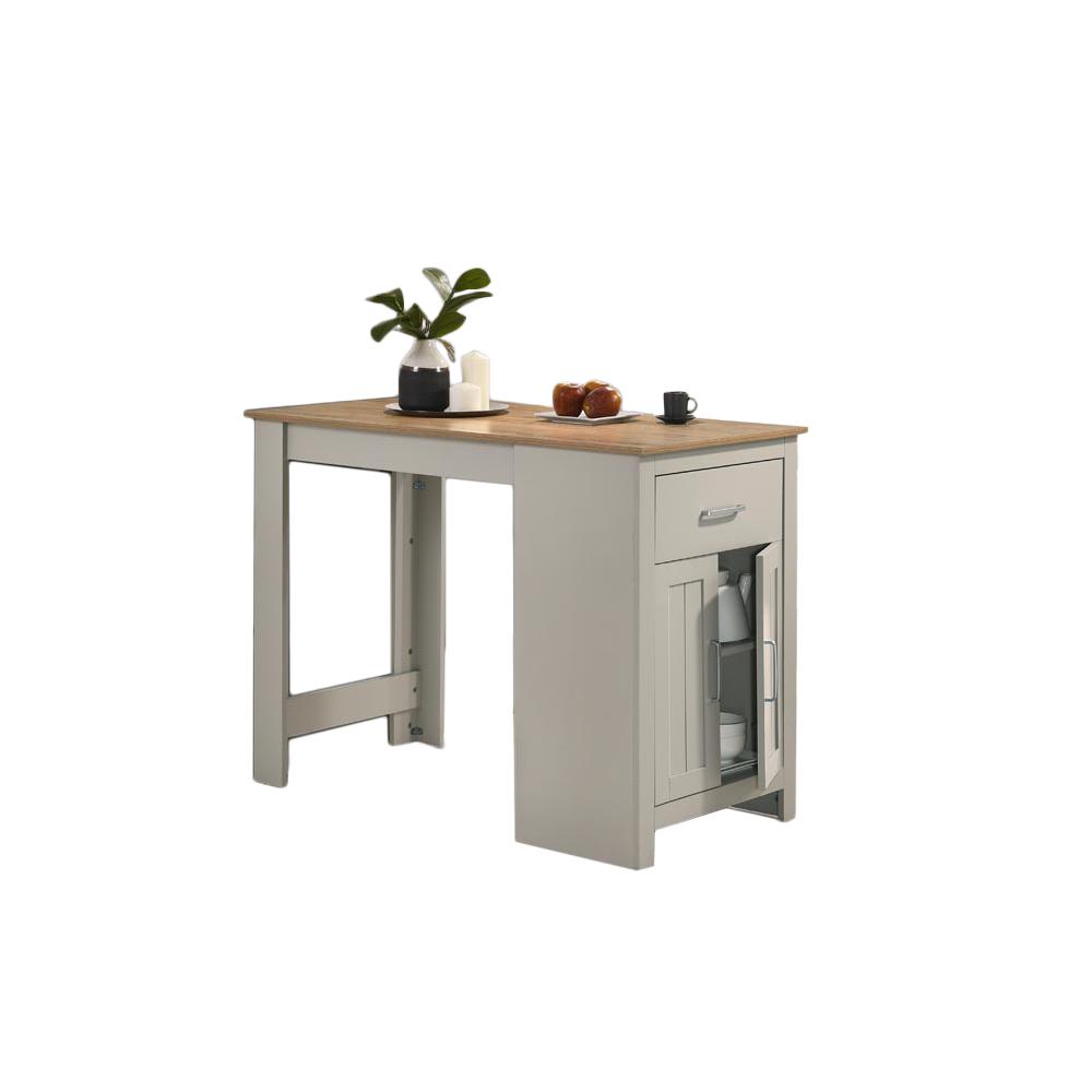 Alonzo Light Gray Small Space Counter Height Dining Table with Cabinet, Drawer, and 2 Ergonomic Counter Stools. Picture 3