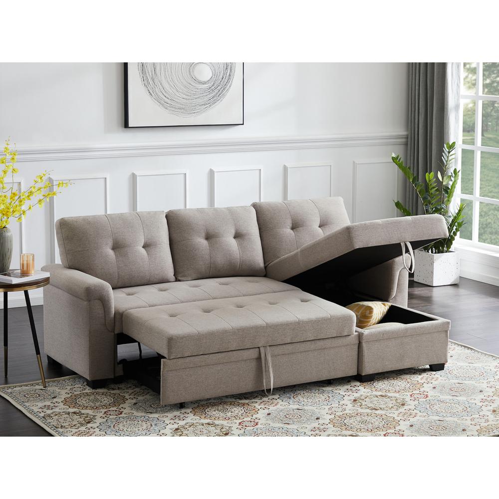 Destiny Light Gray Linen Reversible Sleeper Sectional Sofa with Storage Chaise. Picture 4