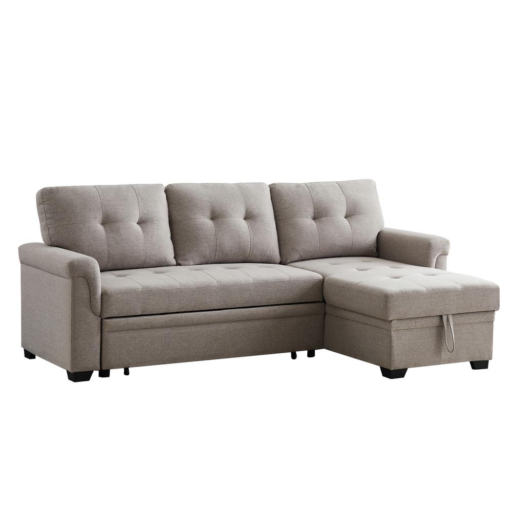 Destiny Light Gray Linen Reversible Sleeper Sectional Sofa with Storage Chaise. Picture 1