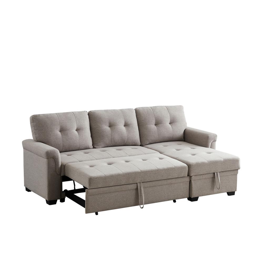 Destiny Light Gray Linen Reversible Sleeper Sectional Sofa with Storage Chaise. Picture 2