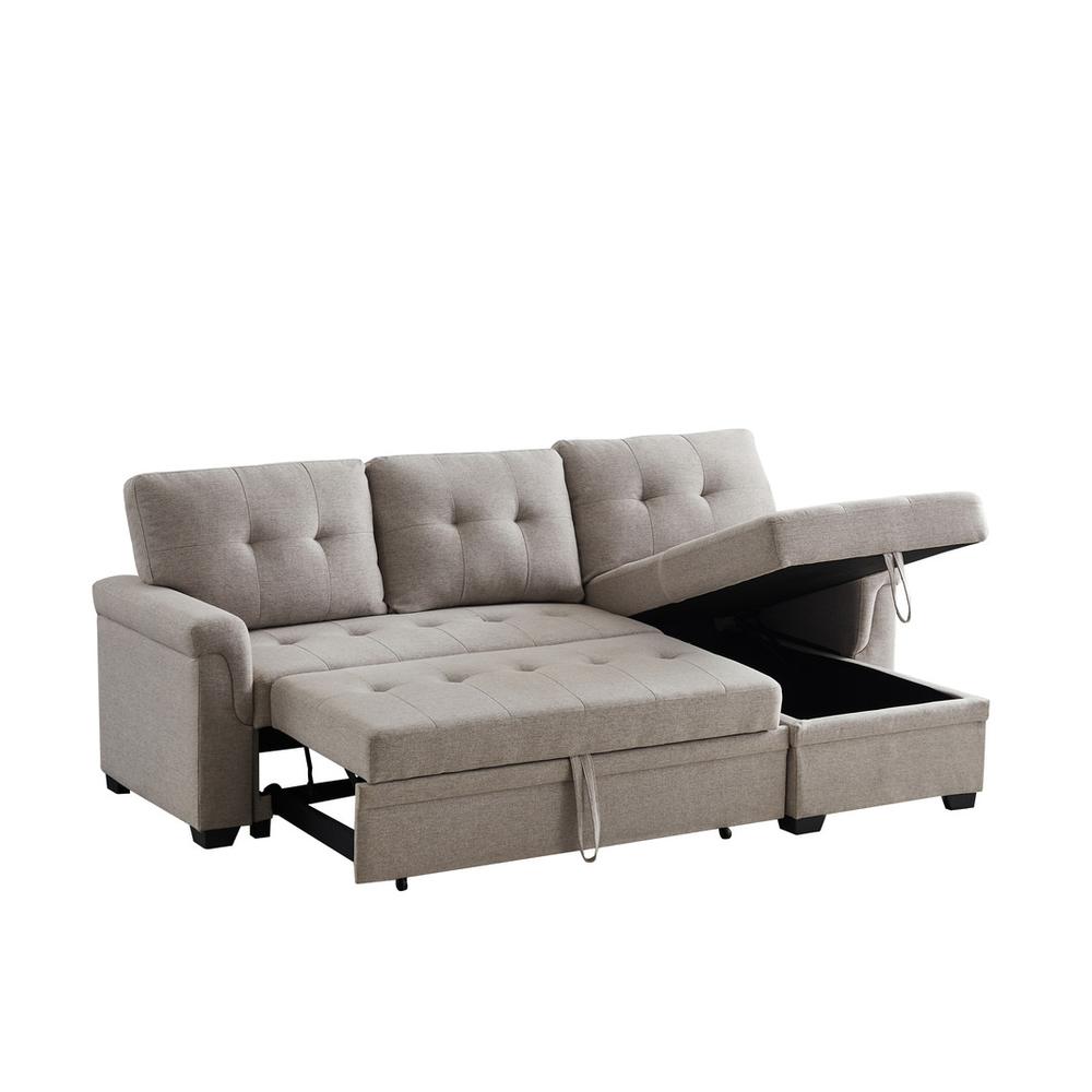 Destiny Light Gray Linen Reversible Sleeper Sectional Sofa with Storage Chaise. Picture 3