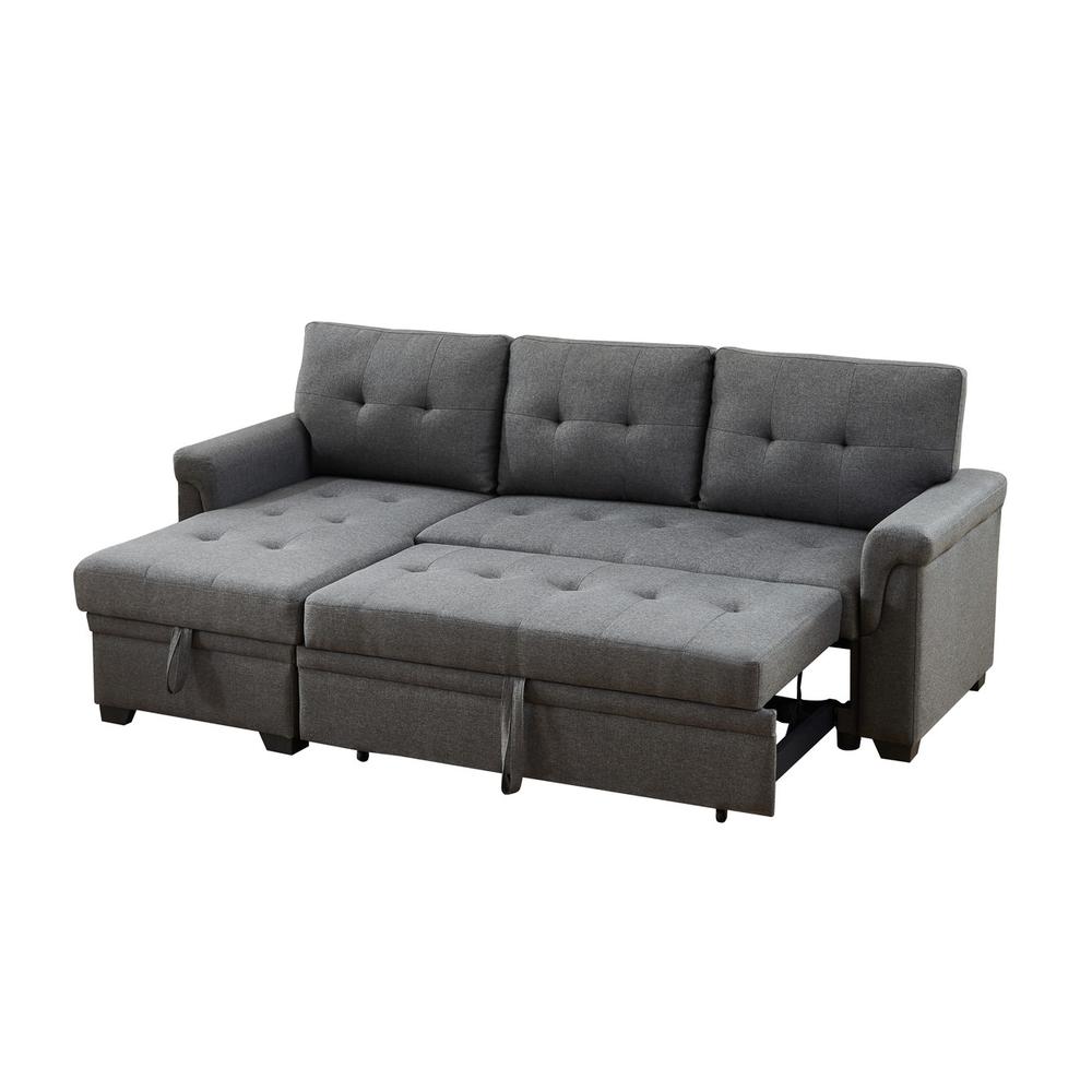 Destiny Dark Gray Linen Reversible Sleeper Sectional Sofa with Storage Chaise. Picture 5