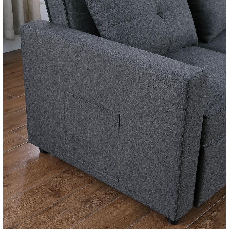 Zoey Dark Gray Linen Convertible Sleeper Loveseat with Side Pocket. Picture 6