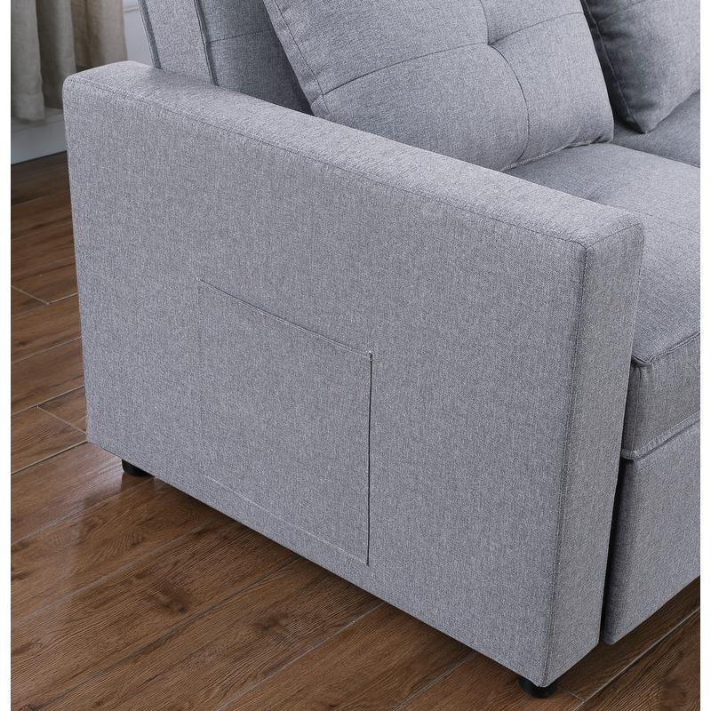 Zoey Light Gray Linen Convertible Sleeper Loveseat with Side Pocket. Picture 7