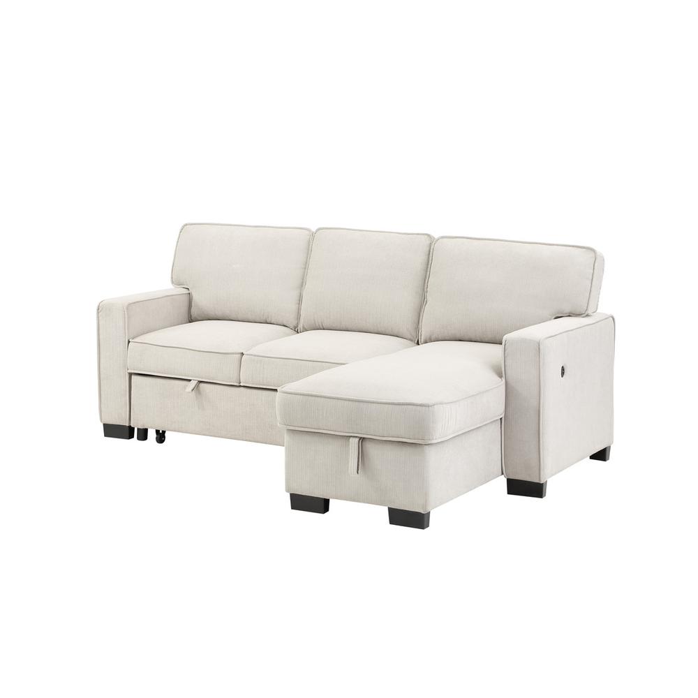 Estelle Beige Fabric Reversible Sleeper Sectional with Storage Chaise Drop-Down Table 2 Cup Holders and 2USB Ports. Picture 2