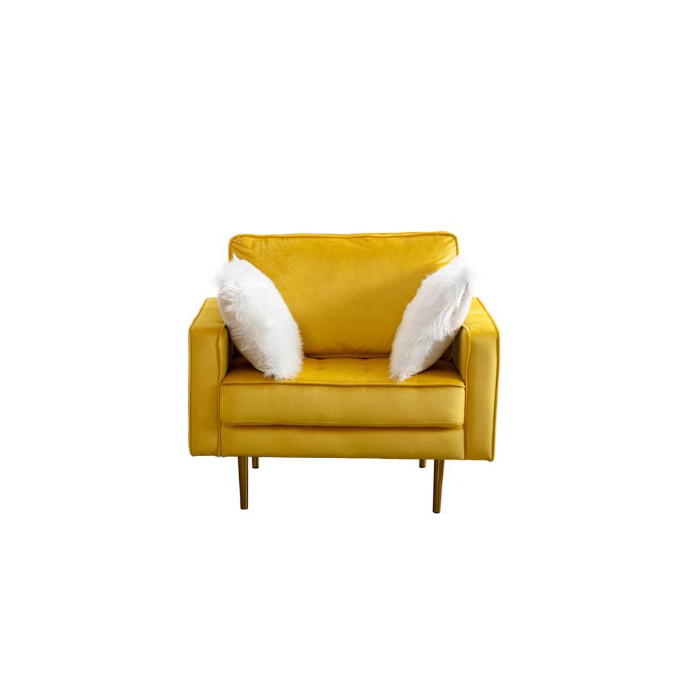 Theo Yellow Velvet Chair with Pillows. The main picture.