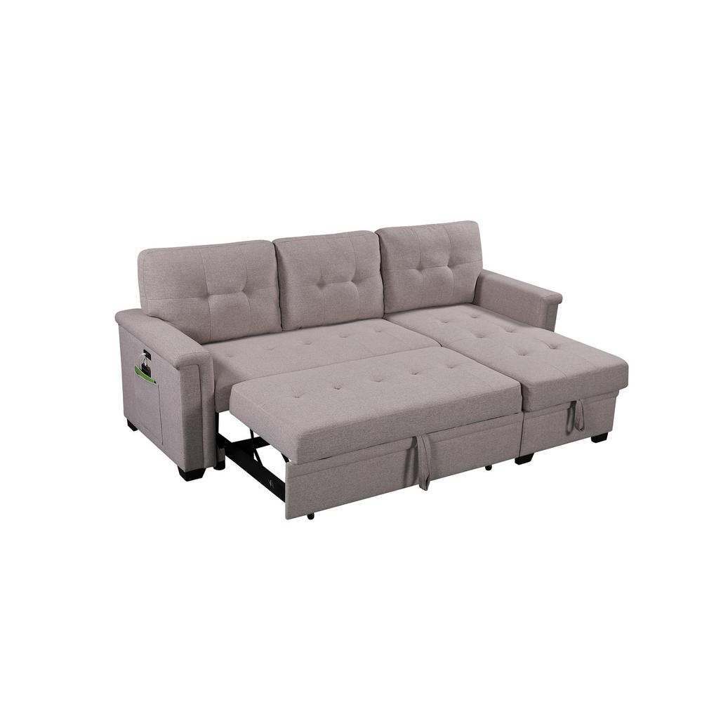 Nathan Light Gray Reversible Sleeper Sectional Sofa with Storage Chaise, USB Charging Ports and Pocket. The main picture.