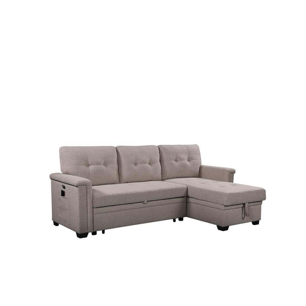 Nathan Light Gray Reversible Sleeper Sectional Sofa with Storage Chaise, USB Charging Ports and Pocket. Picture 2