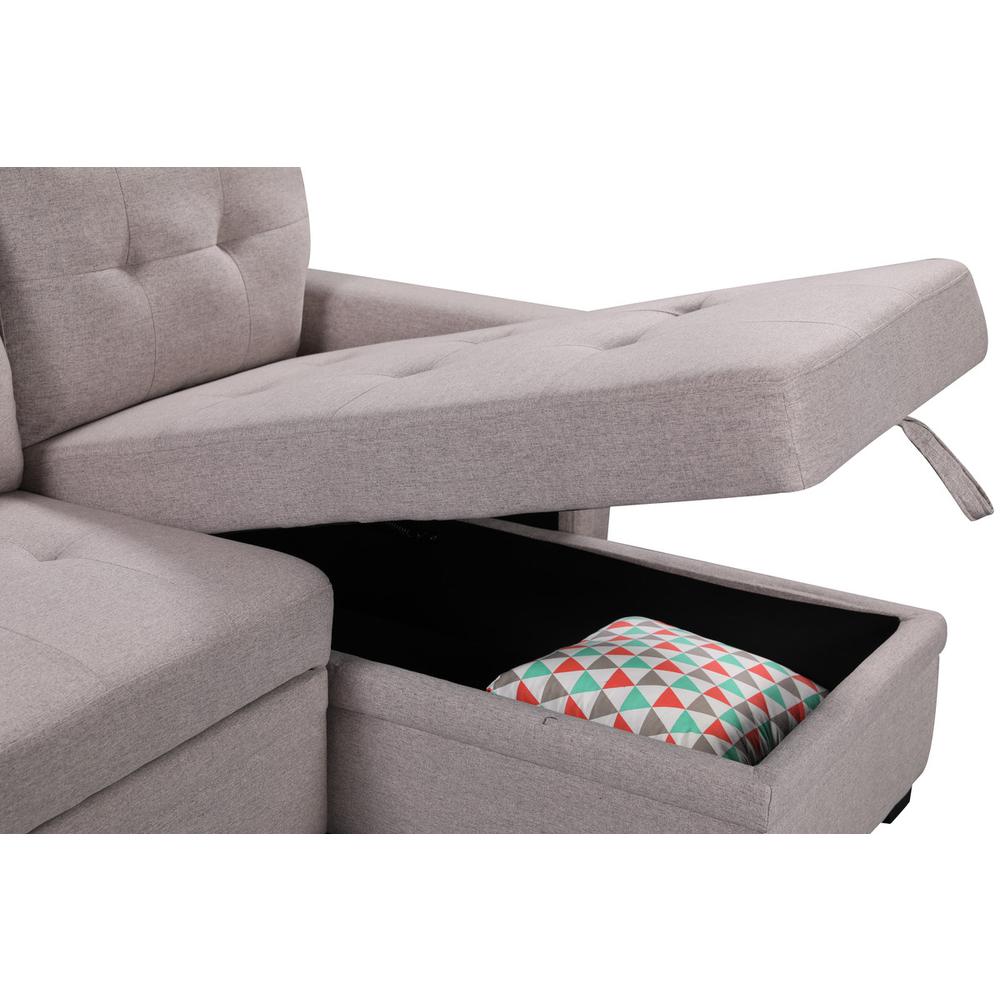 Ashlyn Light Gray Reversible Sleeper Sectional Sofa with Storage Chaise, USB Charging Ports and Pocket. Picture 8