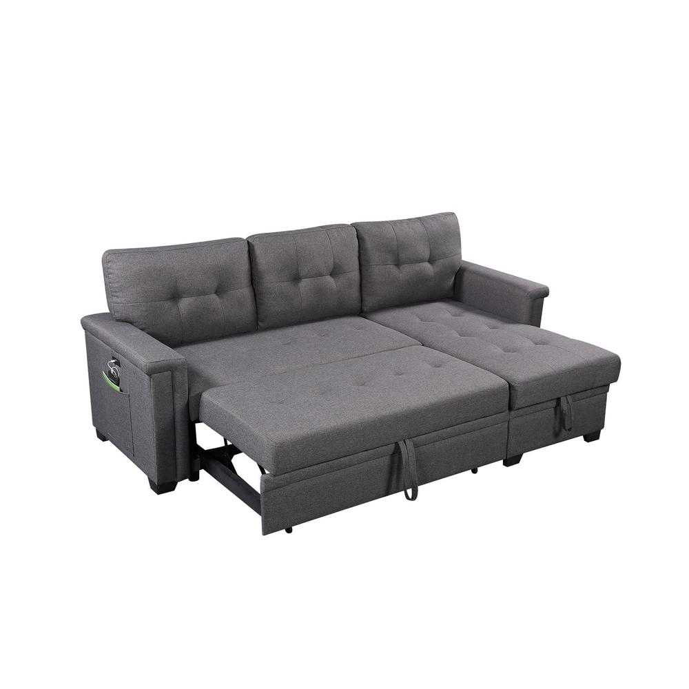 Nathan Dark Gray Reversible Sleeper Sectional Sofa with Storage Chaise, USB Charging Ports and Pocket. Picture 1