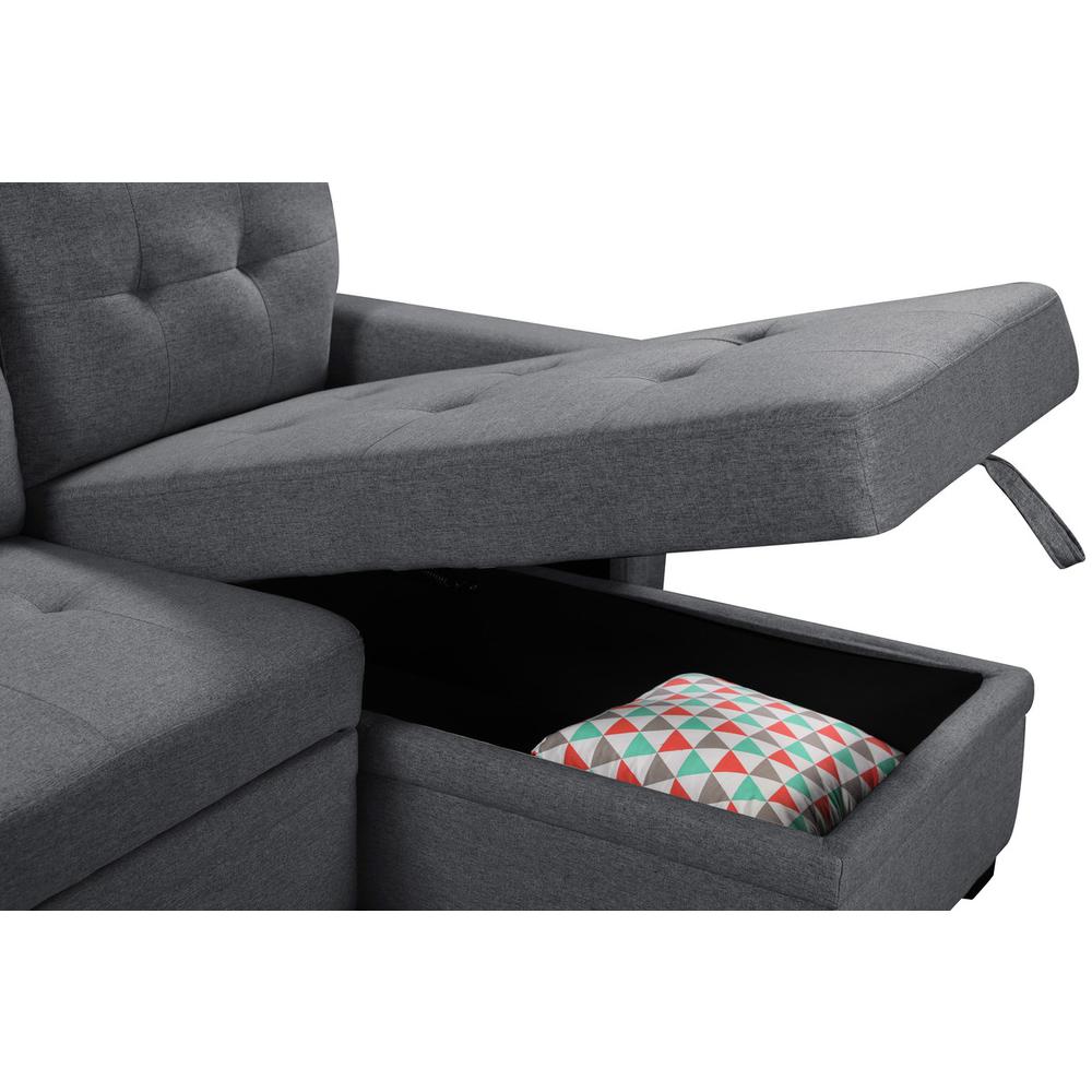 Ashlyn Dark Gray Reversible Sleeper Sectional Sofa with Storage Chaise, USB Charging Ports and Pocket. Picture 10