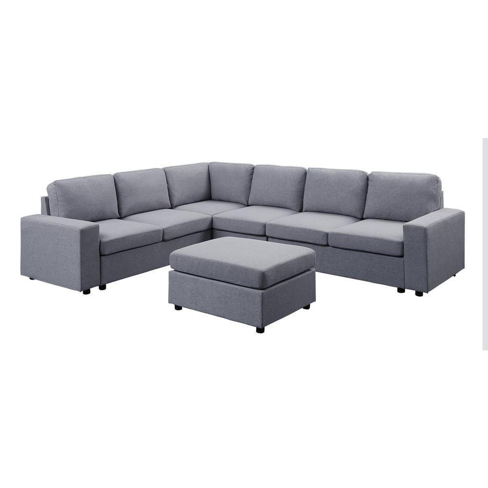 Bayside Light Gray Linen 7 Seat Reversible Modular Sectional Sofa. Picture 1