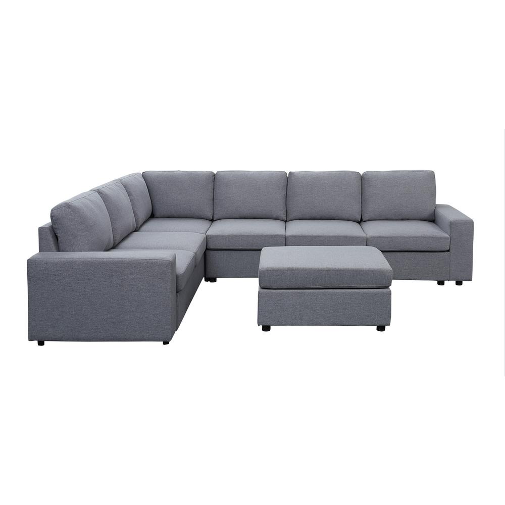 Bayside Light Gray Linen 7 Seat Reversible Modular Sectional Sofa. Picture 2