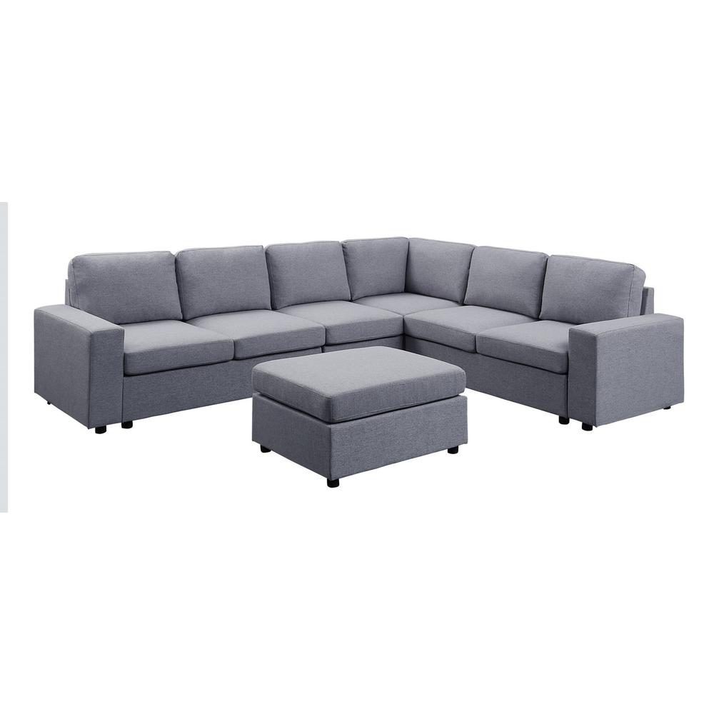 Bayside Light Gray Linen 7 Seat Reversible Modular Sectional Sofa. Picture 3