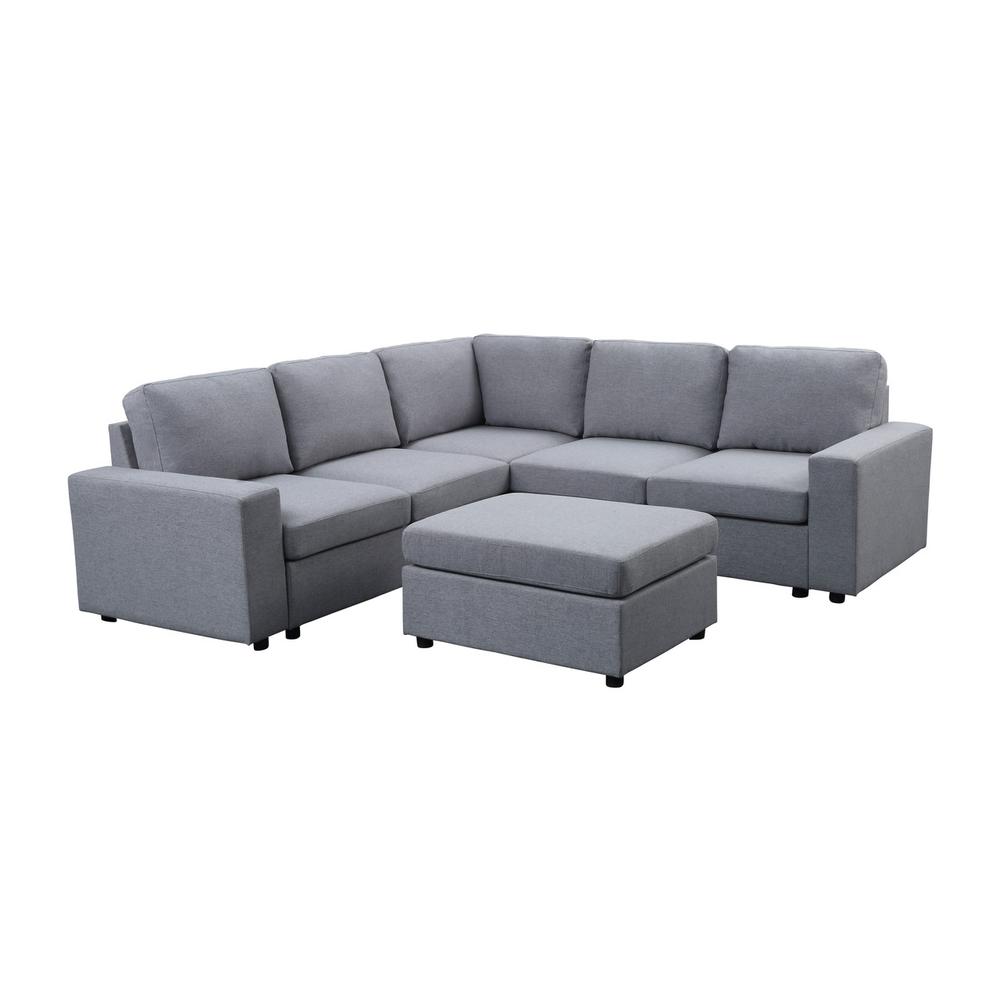 Decker Light Gray Linen 6 Seat Reversible Modular Sectional Sofa. Picture 1