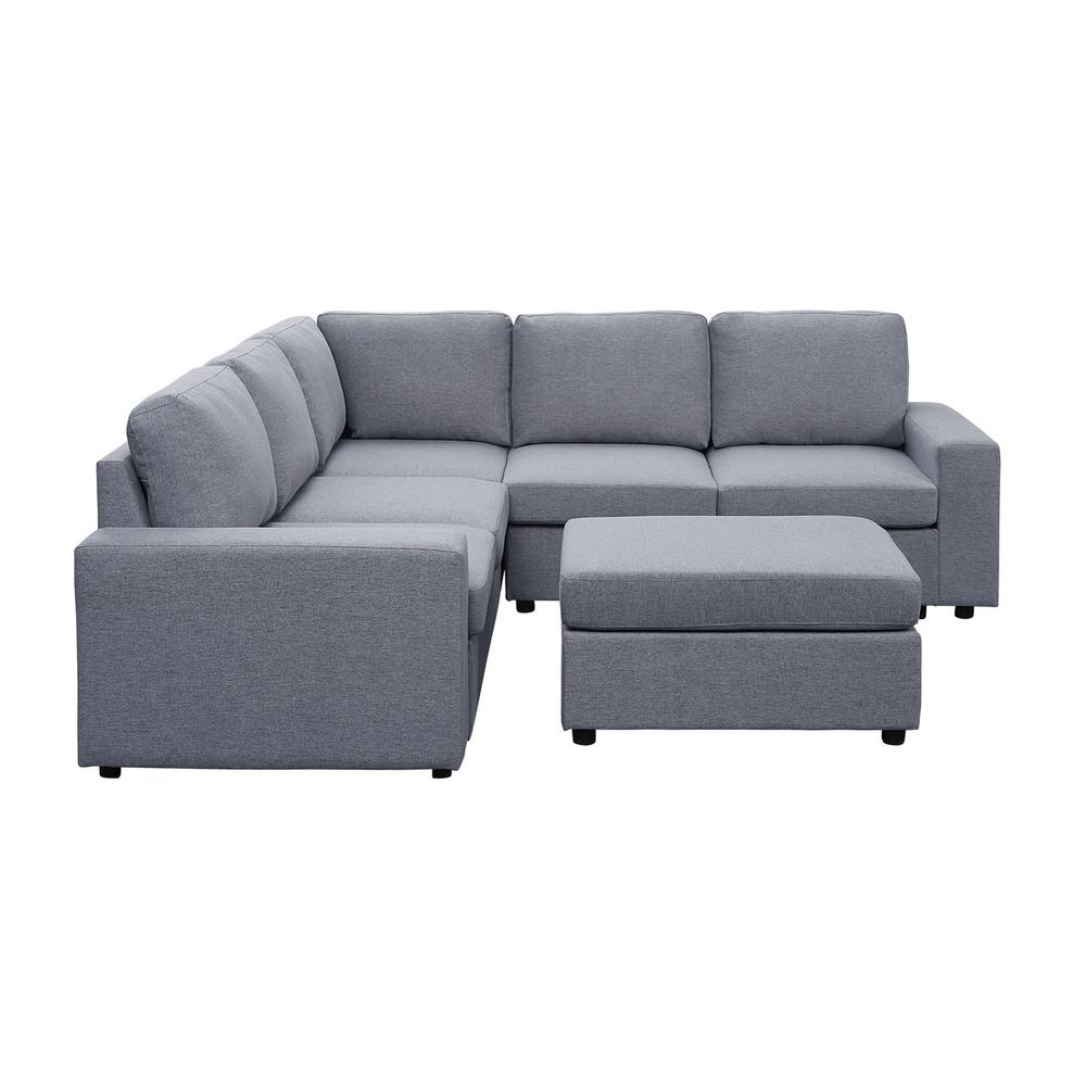 Decker Light Gray Linen 6 Seat Reversible Modular Sectional Sofa. Picture 2