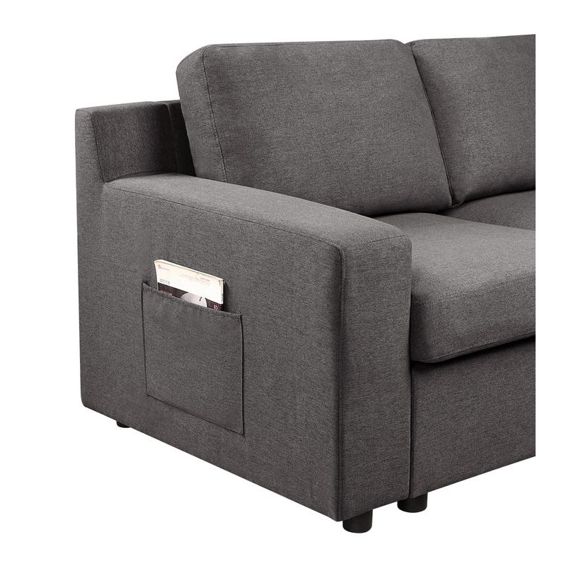 Waylon Gray Linen 7-Seater L-Shape Sectional Sofa with Storage Ottomans and Pockets. Picture 4