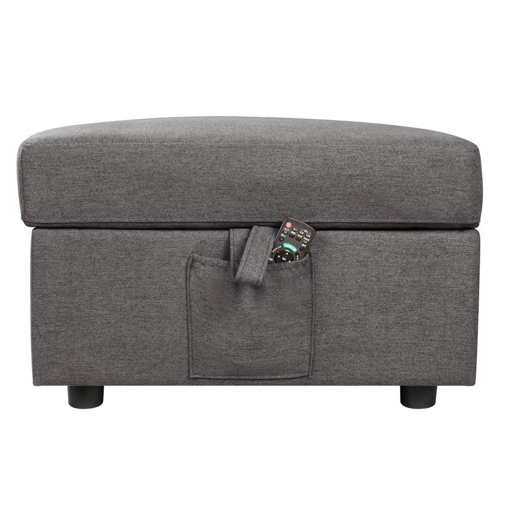 Waylon Gray Linen 7-Seater L-Shape Sectional Sofa with Storage Ottoman and Pockets. Picture 6