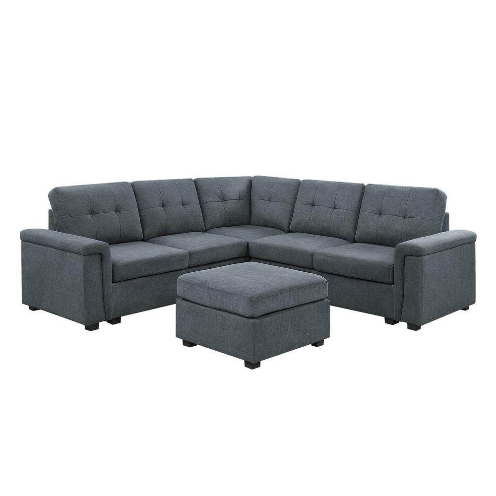 Isla Gray Woven Fabric, 6-Seater Sectional Sofa with Ottoman. Picture 1