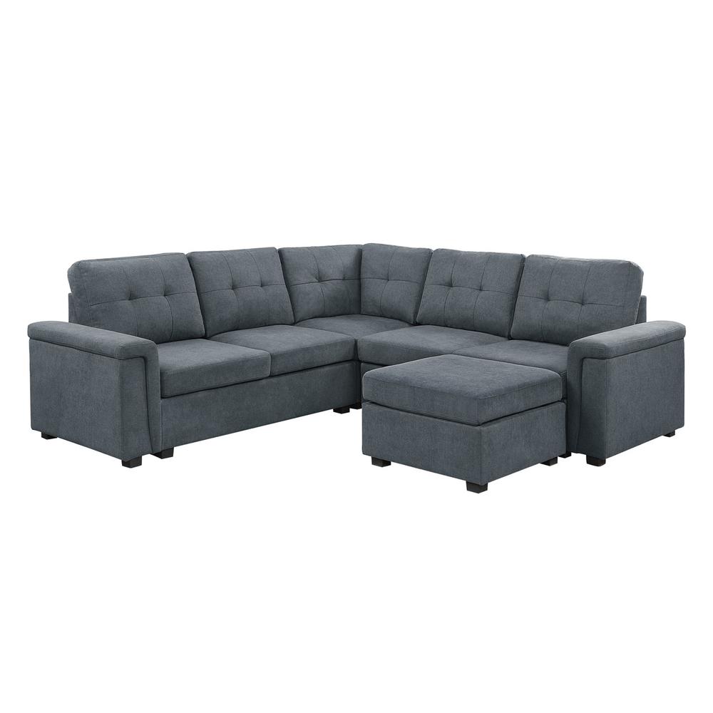 Isla Gray Woven Fabric, 6-Seater Sectional Sofa with Ottoman. Picture 3