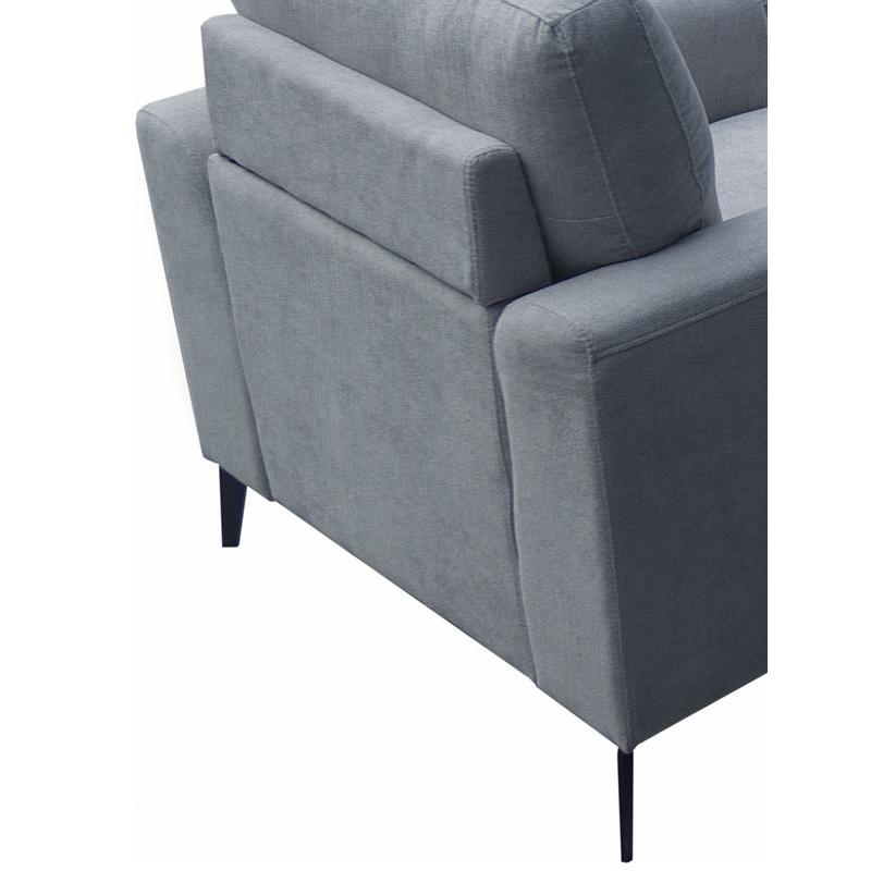 Gray Fabric Chair with Black Metal Legs. Picture 3