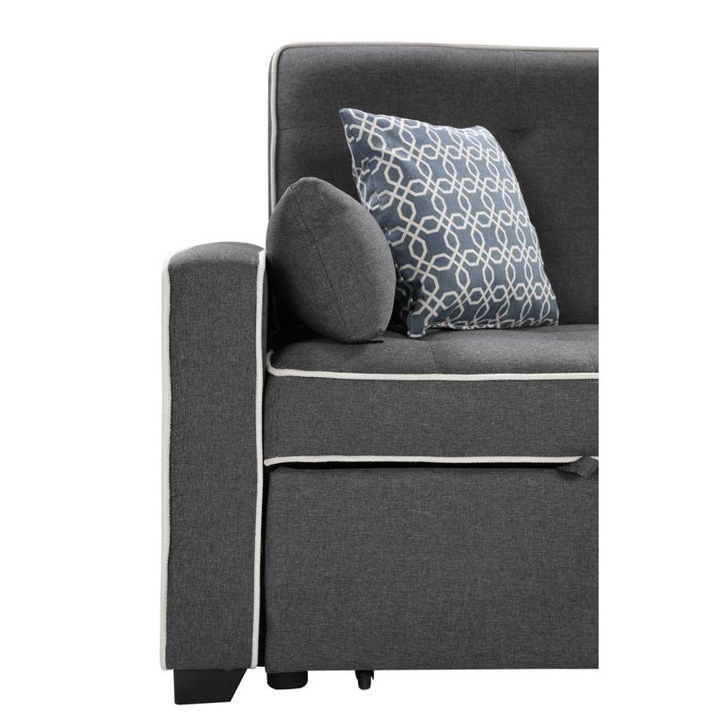 Cody Modern Gray Fabric Sleeper Sofa with 2 USB Charging Ports and 4 Accent Pillows. Picture 7