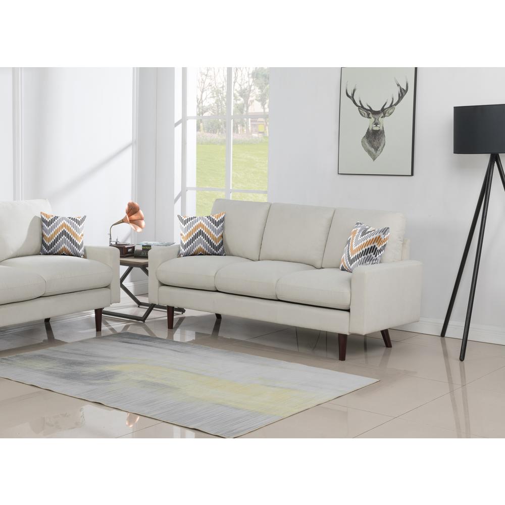 Abella Mid-Century Modern Beige Woven Fabric Sofa Couch with USB Charging Ports & Pillows. Picture 3