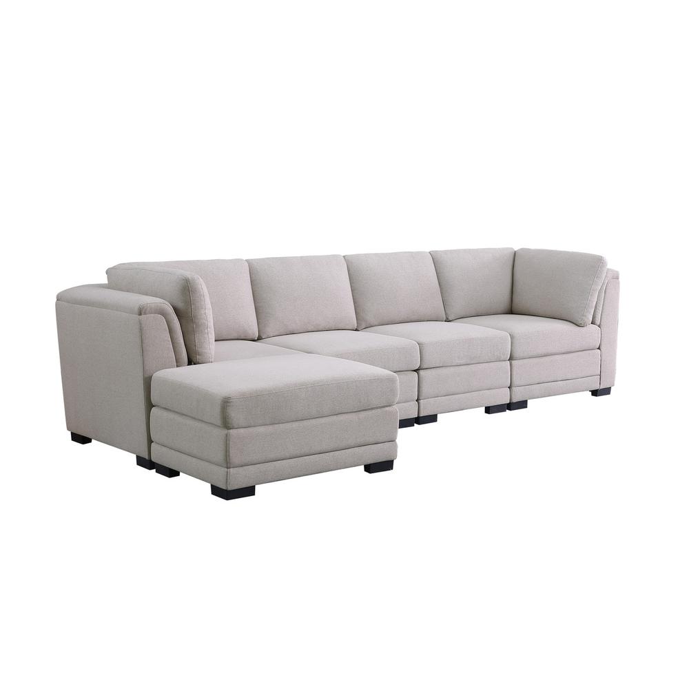 Kristin - Light Gray Linen Fabric Reversible Sectional Sofa with Ottoman. Picture 2