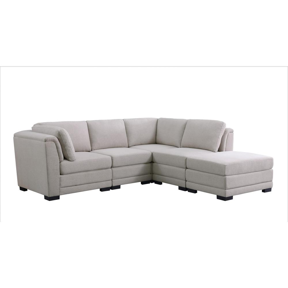 Kristin - Light Gray Linen Fabric Reversible Sectional Sofa with Ottoman. Picture 3
