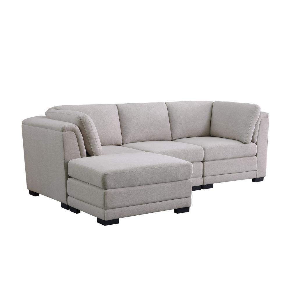 Kristin Light Gray Linen Fabric Reversible Sectional Sofa with Ottoman. Picture 2
