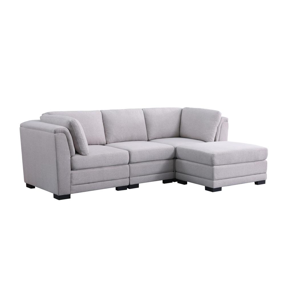 Kristin Light Gray Linen Fabric Reversible Sectional Sofa with Ottoman. The main picture.