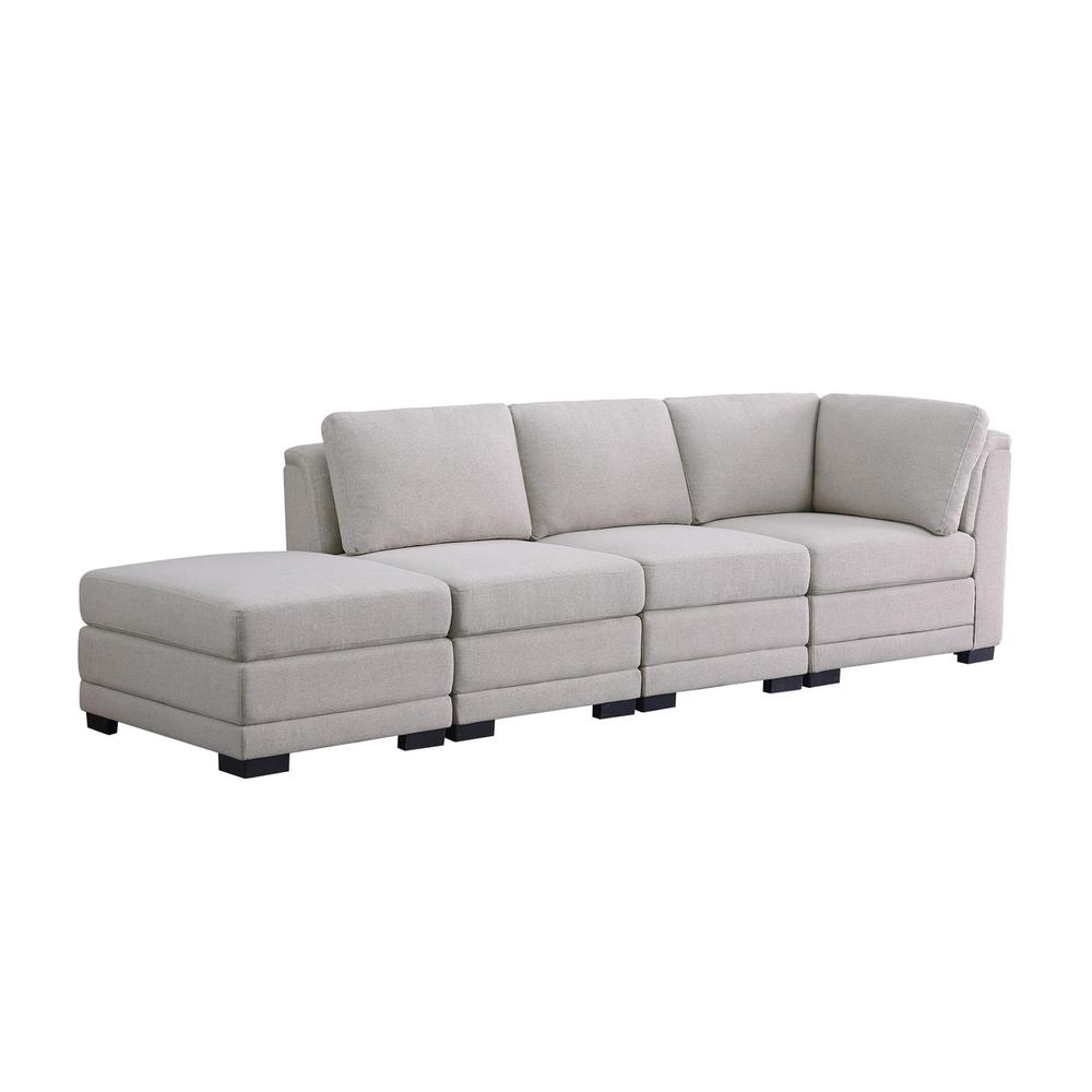 Kristin Light-Gray Linen Fabric Reversible Sofa with Ottoman. Picture 1