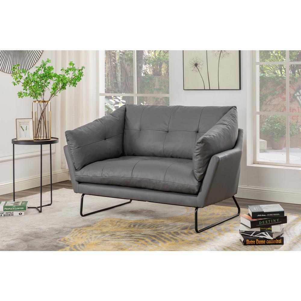 Karla Gray PU Leather Contemporary Loveseat. Picture 3