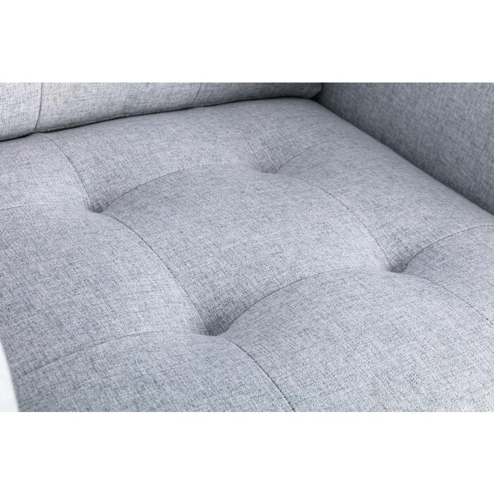 Victoria Light Gray Linen Fabric Loveseat with Metal Legs, Side Pockets, and Pillows. Picture 5