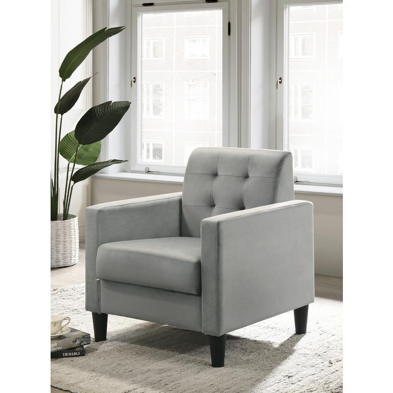 Hale Light Gray Velvet Armchairs and End Table Living Room Set. Picture 2