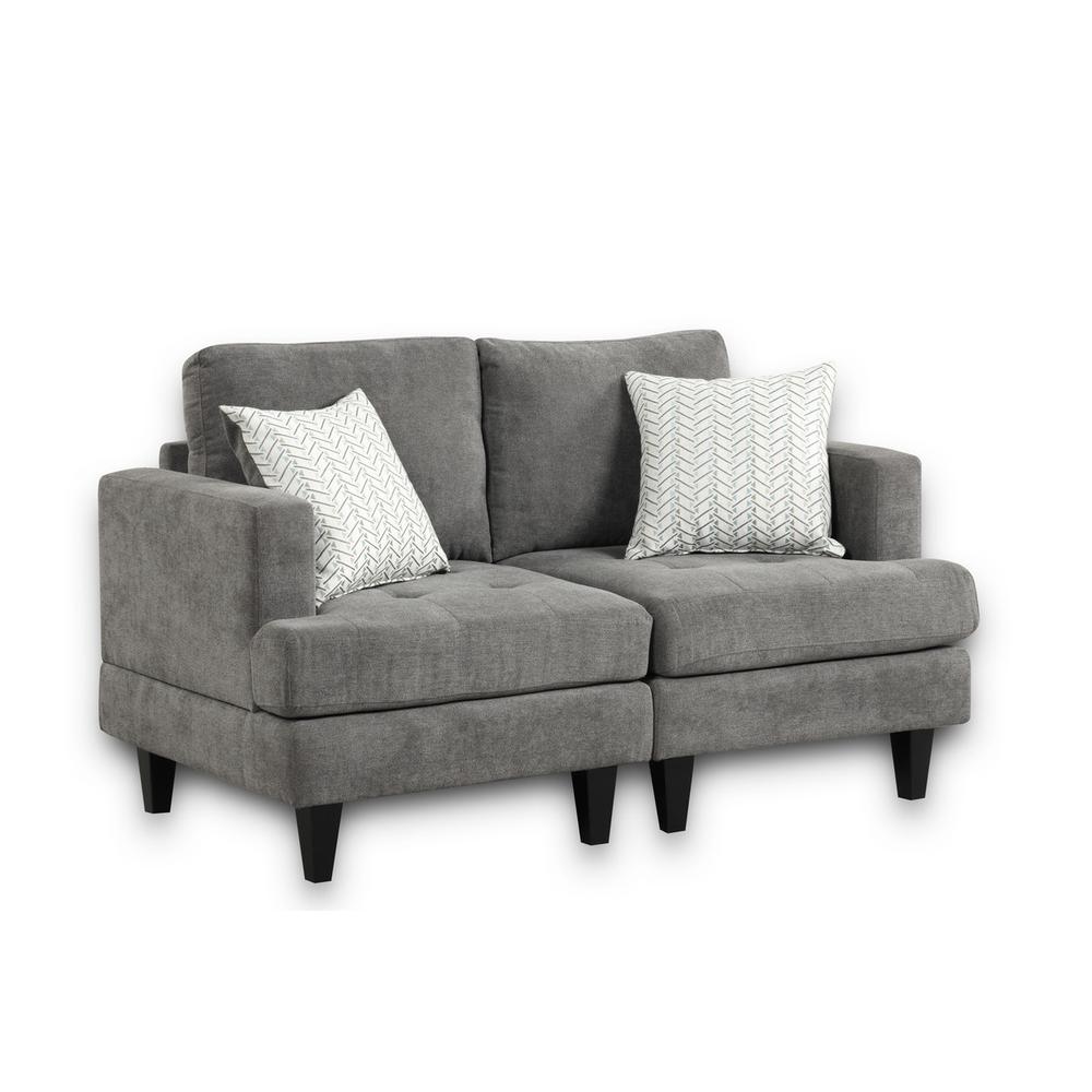 Callaway Gray Chenille Sofa Loveseat Living Room Set with Throw Pillows. Picture 3