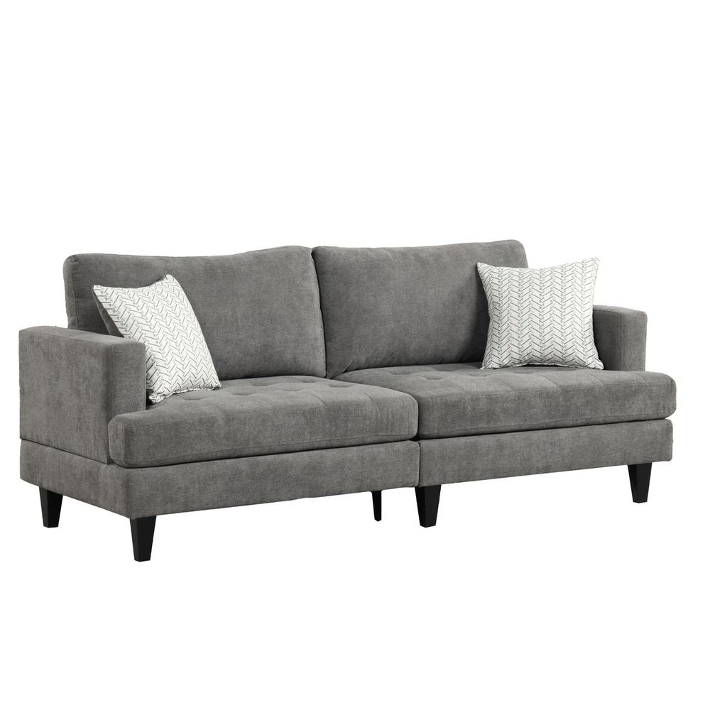 Callaway Gray Chenille Sofa Loveseat Living Room Set with Throw Pillows. Picture 2
