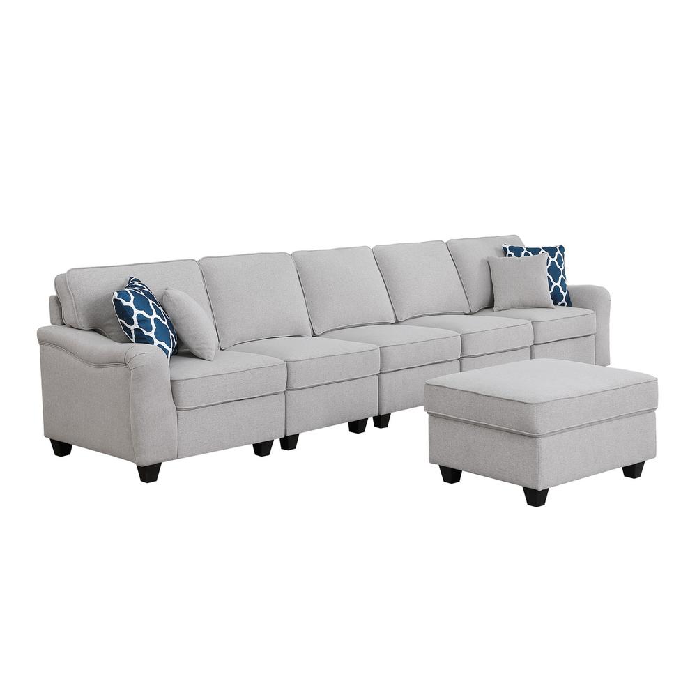 Leo Light Gray Linen 6 Seater Sofa and Ottoman. Picture 2