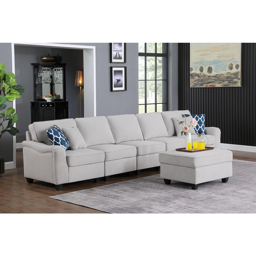 Leo Light Gray Linen 6 Seater Sofa and Ottoman. Picture 1