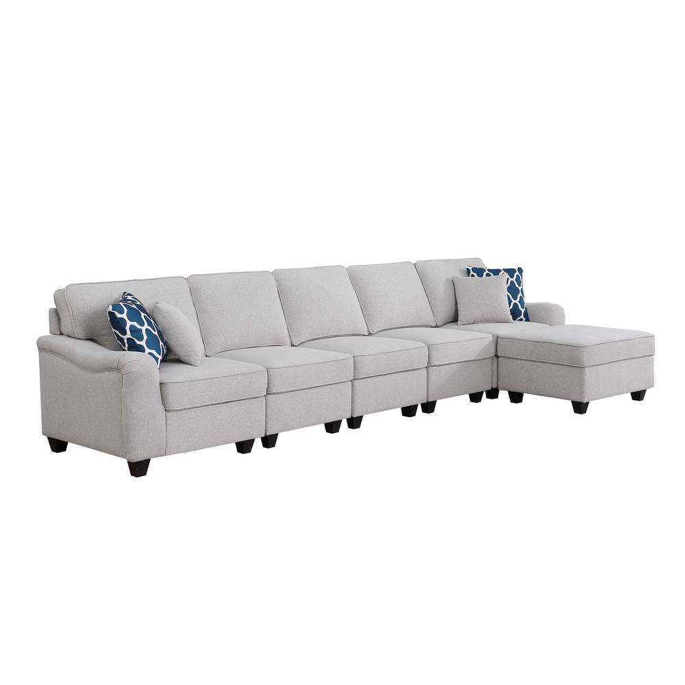 Leo Light Gray Linen 6 Seater Sofa and Ottoman. Picture 4