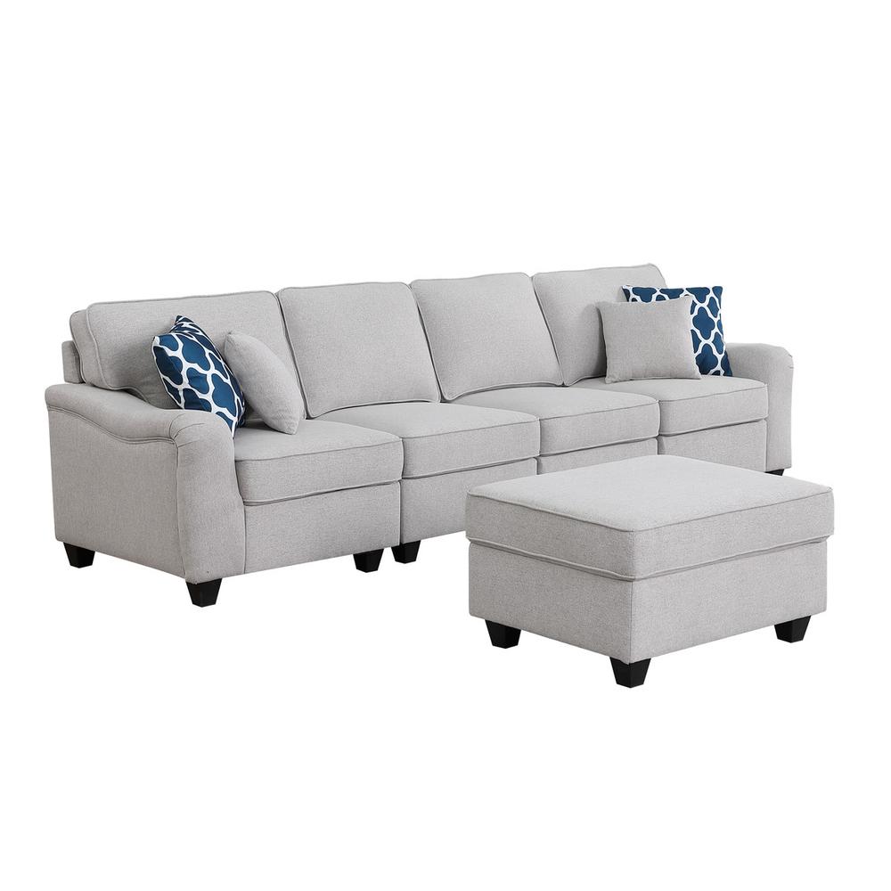 Leo Light Gray Linen 5 Seater Sofa and Ottoman. Picture 2