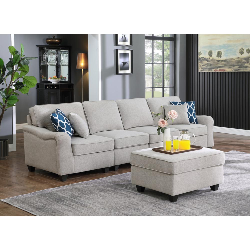 Leo Light Gray Linen 5 Seater Sofa and Ottoman. Picture 1