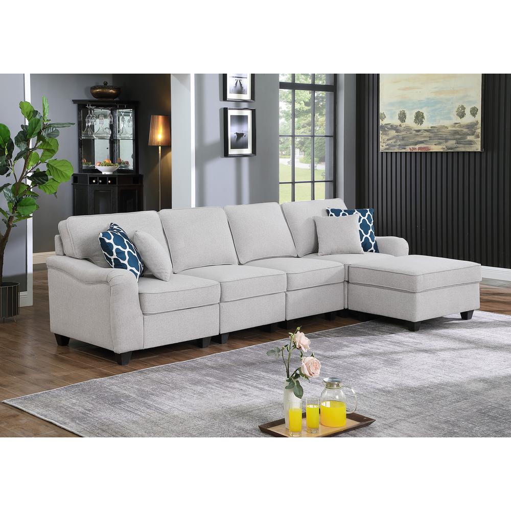 Leo Light Gray Linen 5 Seater Sofa and Ottoman. Picture 3