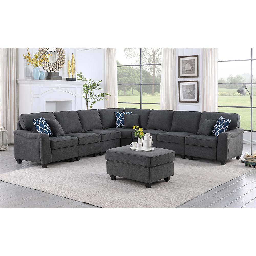 Leo Dark Gray Woven 8Pc Modular L-Shape Sectional Sofa and Ottoman. Picture 1