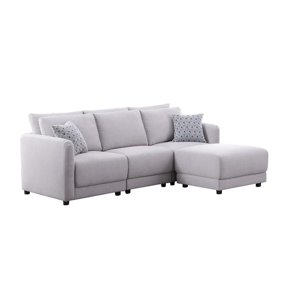 Penelope Light Gray Linen Fabric Sofa with Ottoman and Pillows. Picture 1