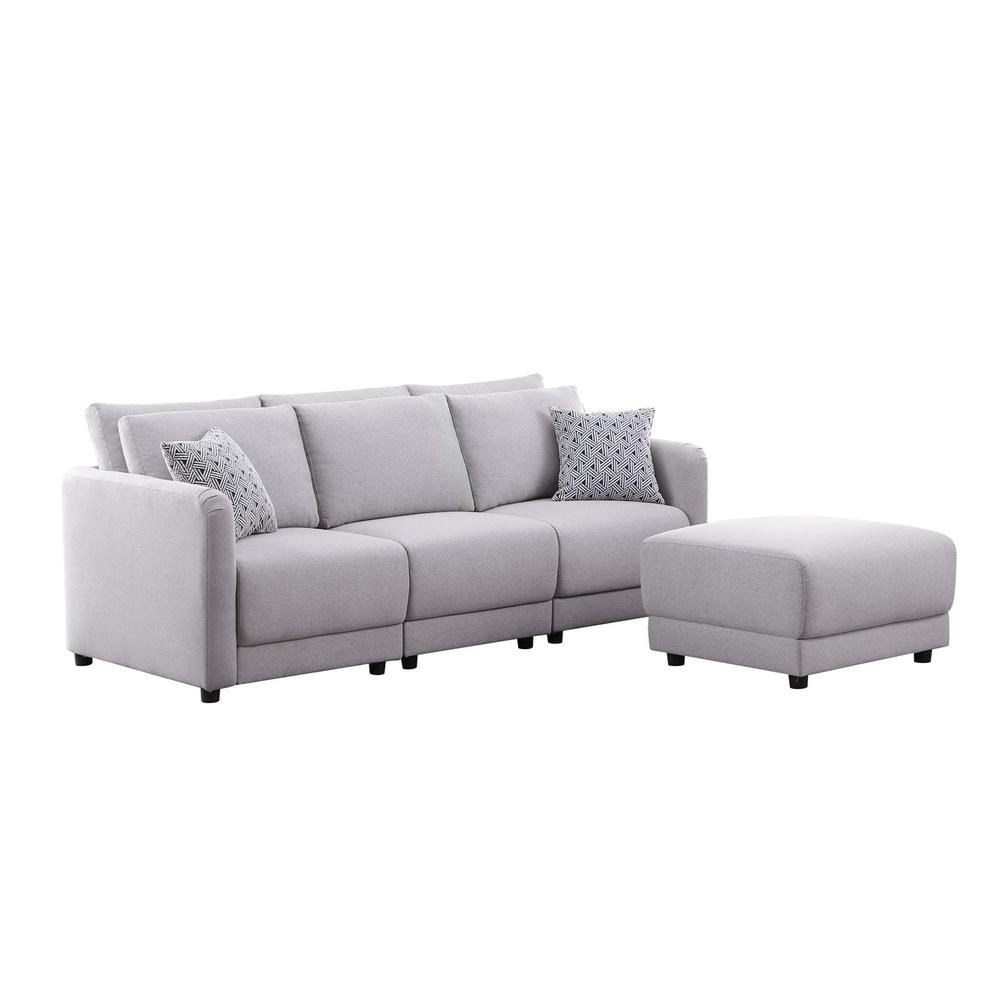 Penelope Light Gray Linen Fabric Sofa with Ottoman and Pillows. Picture 3