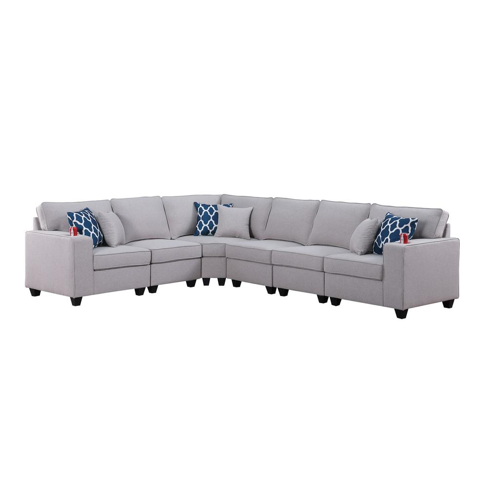 Cooper Light Gray Linen 6Pc Reversible L-Shape Sectional Sofa with Cupholder. Picture 2