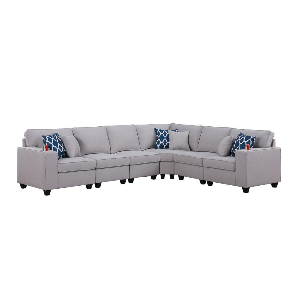 Cooper Light Gray Linen 6Pc Reversible L-Shape Sectional Sofa with Cupholder. The main picture.